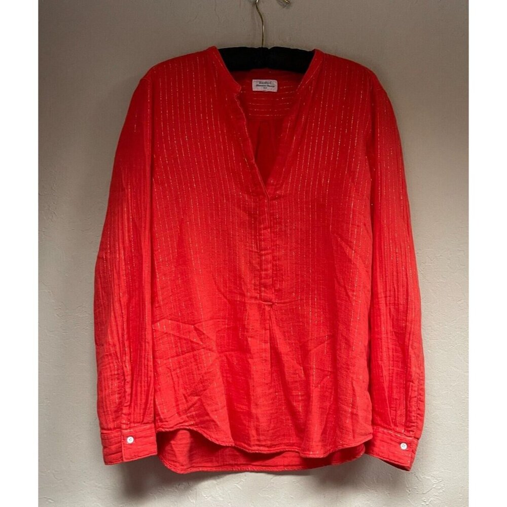Hartford Alternative Classic Orange Metallic Gold Striped Shirt Blouse Size 4